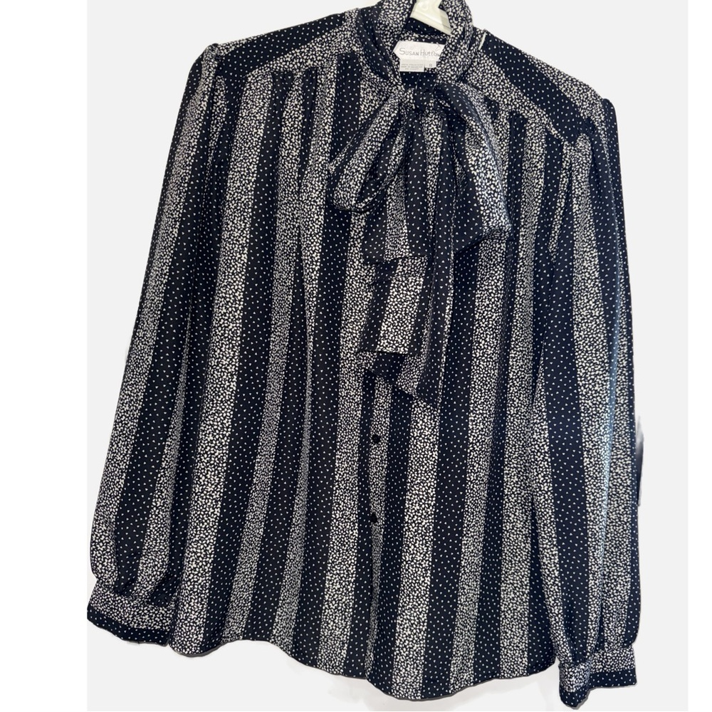 Susan Hutton- Vintage Black & White Long Sleeve Blouse size 8 - Picture 2 of 7